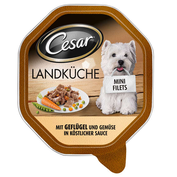 Cesar Hunde-Nassfutter Landküche mit Geflügel und Gemüse in köstlicher Sauce 150 g